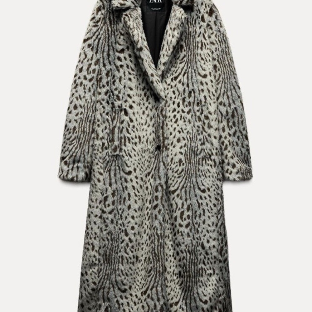 Zara Women's Animal Print Teddy Coat - Gray